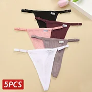 Ddmcloud 5PCS/Set Cotton Panties for Women Adjustable G-String Thongs Seamless Low Rise Underpant FINETOO Solid Color Breathable Lingerie
