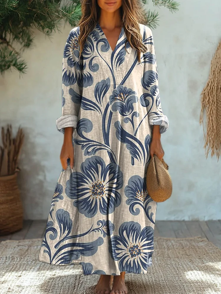 Women's Lovely Floral Art Print Cotton Dress