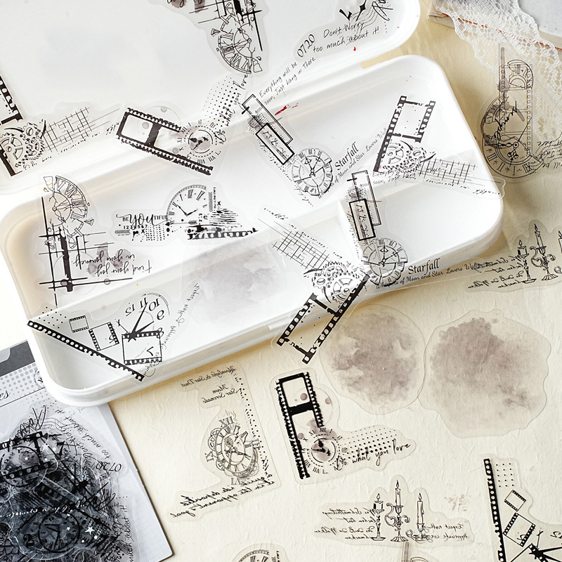 PET 스티커 - 시적인 잉크 얼룩 시리즈 빈티지 식물 나비 테두리