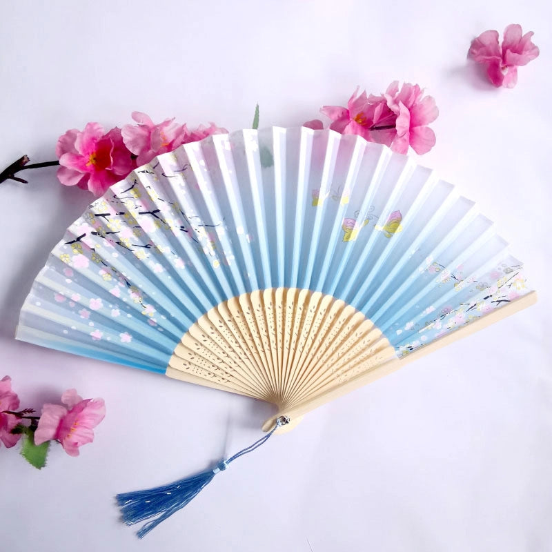 3 Pieces Ancient Style Folding Fan Female Classical Tassel Silk Fan Chinese Style Small Fan Portable Dance Craft National Fashion Fan Student Fan