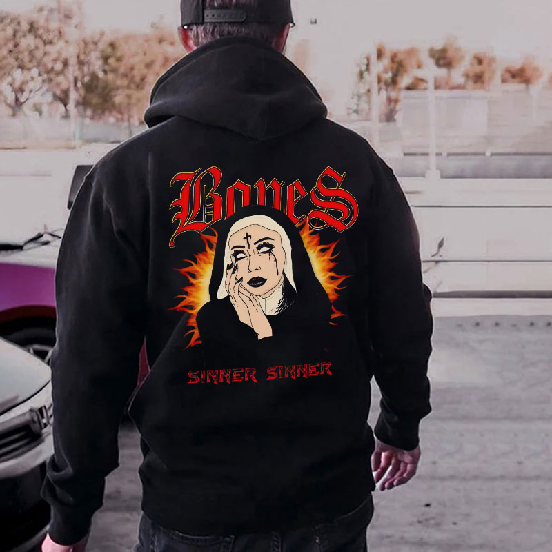 BONES SINNERS World-weary Nun Black Print Hoodie