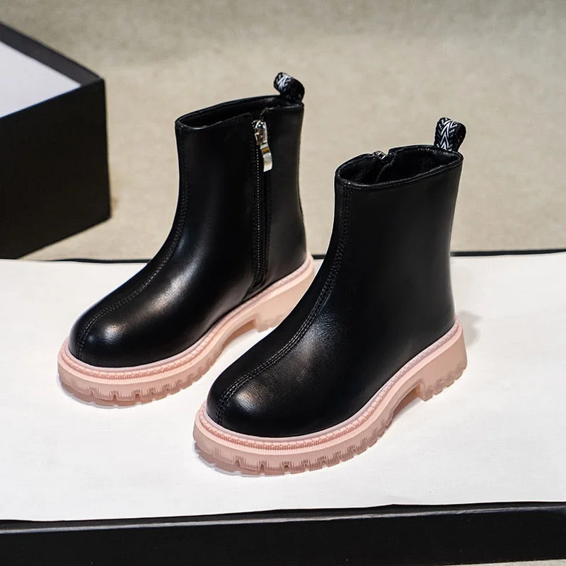 Christmas Gift Martin Boots For Girls Winter 2021 New Single Silver Flat Boots Children Students Short Boots Baby Black Shoes Fashion Antiskid