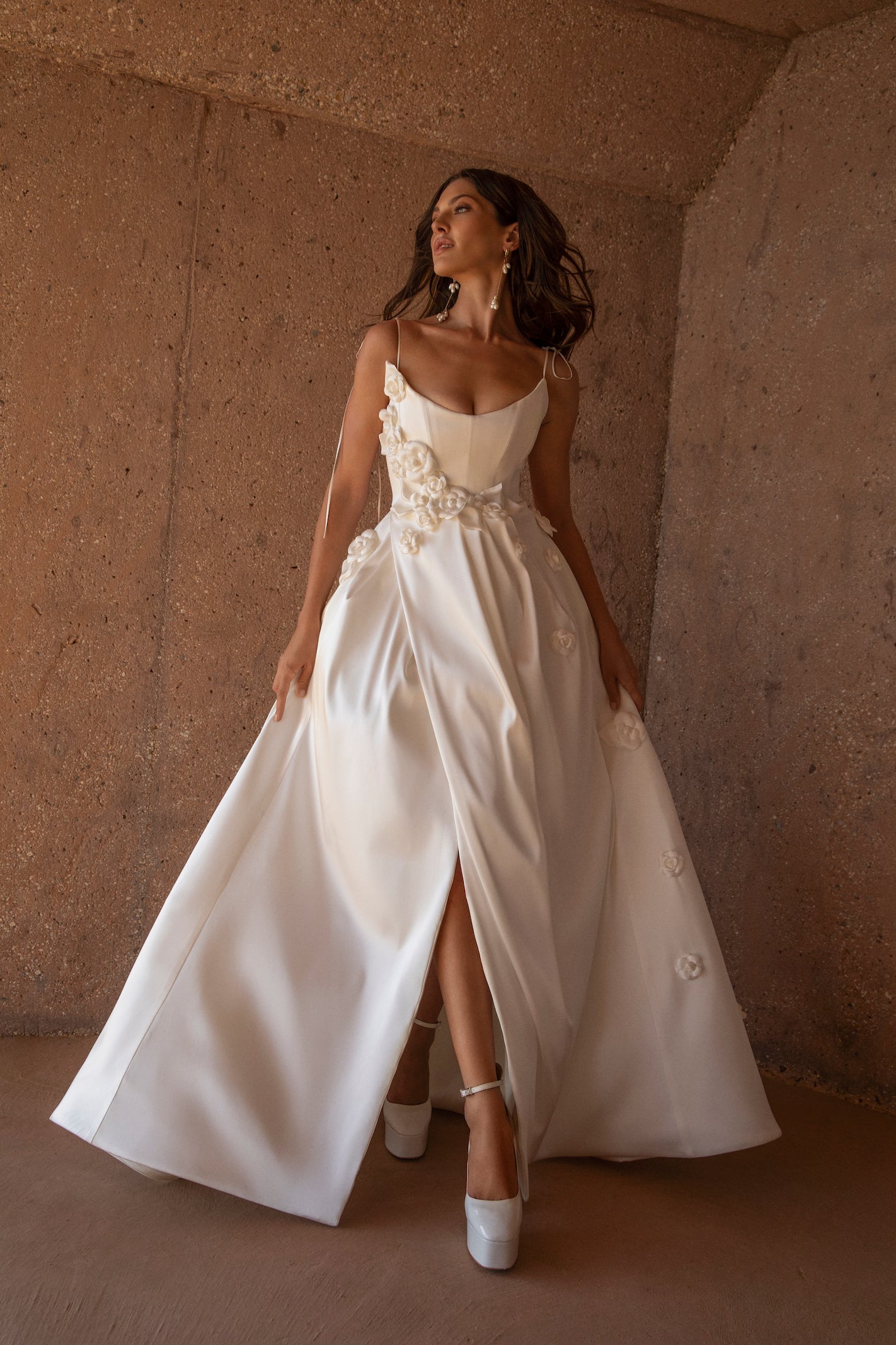 Spaghetti Strap Floral Backless Charmeuse Wedding Dress