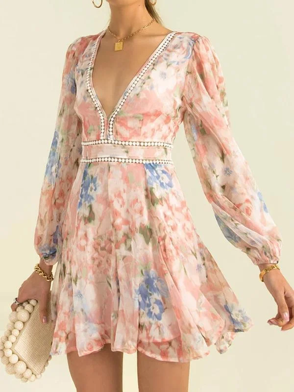 Long sleeve v neck mini dress