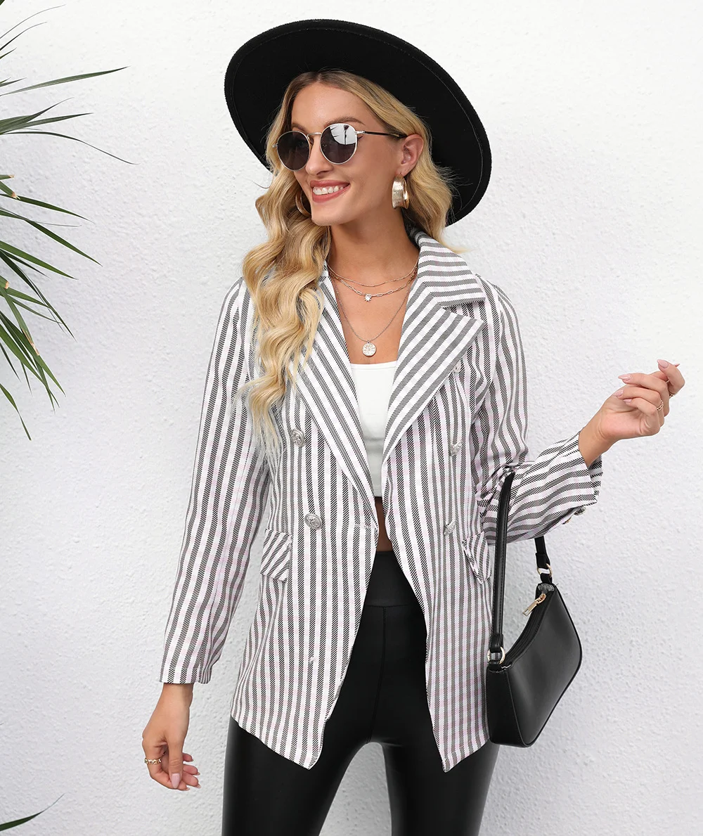 Churchf Women's Station Striped Button Lapel Small Suit Jacket