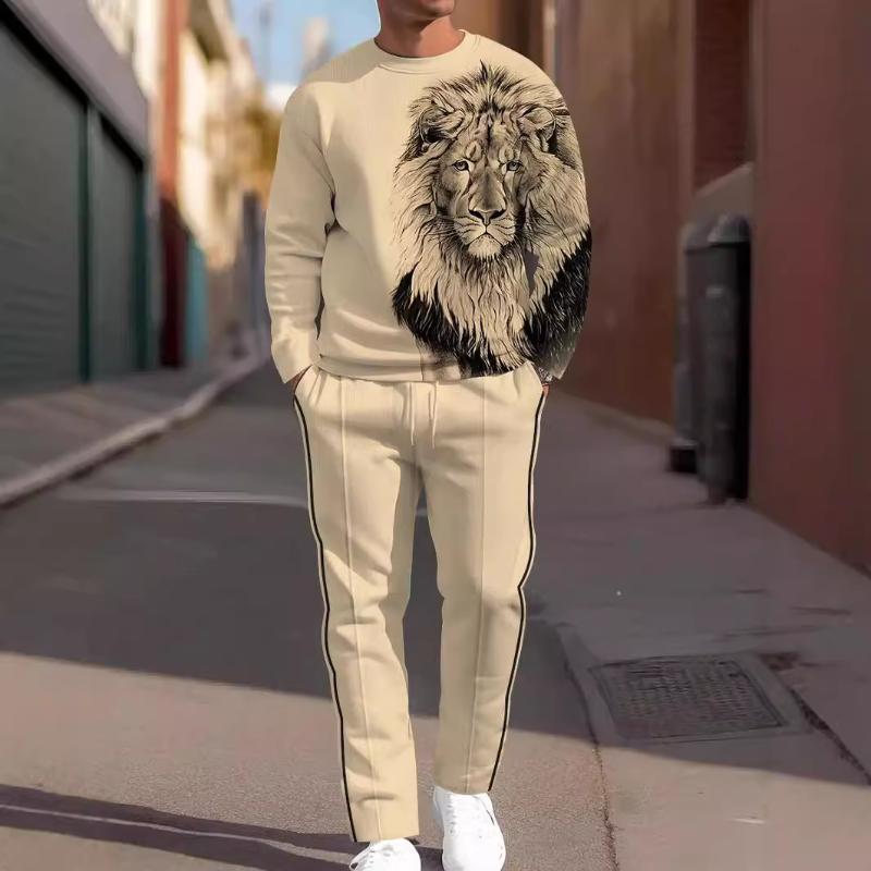 Men's Retro Casual Round Neck Sweatshirt Two-Piece Set 88395479TO