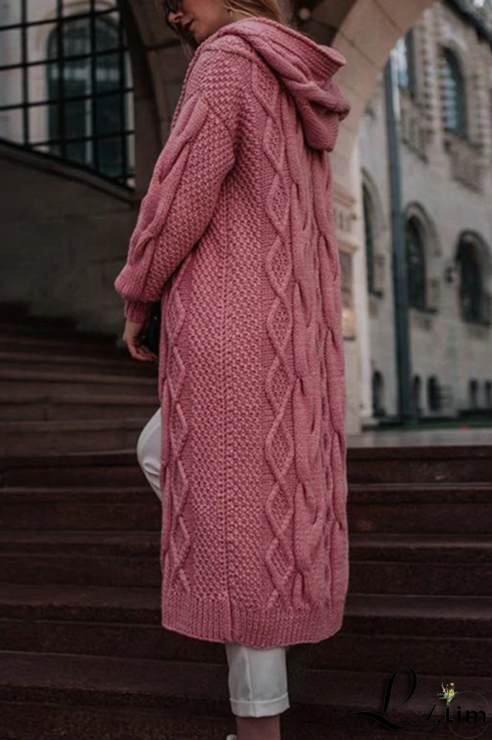 Solid Knit Hooded Sweater Cardigan