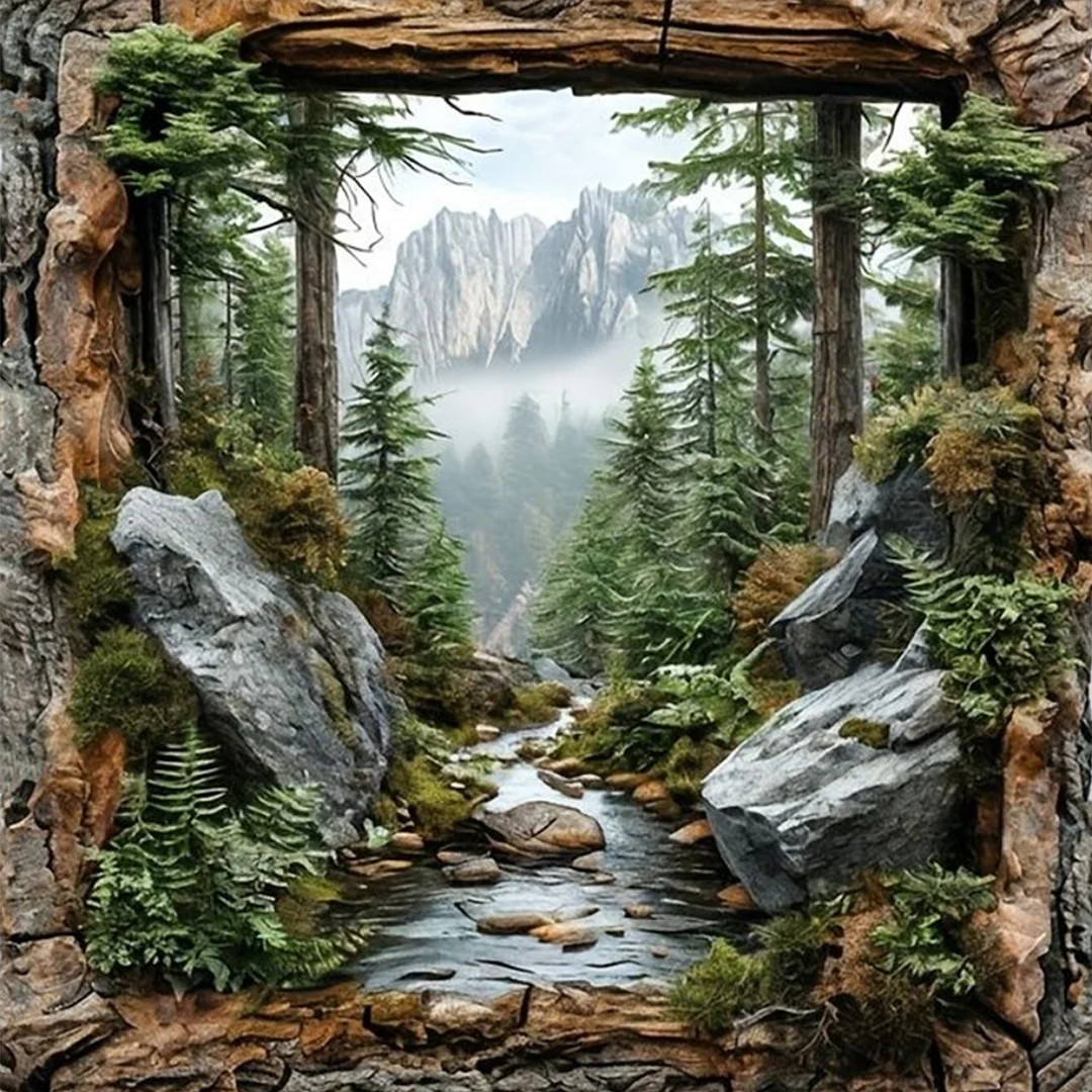 Mountain Forest Scenery Full 14CT DIY Stamped Cross Stitch Kits 40x40cm Gift