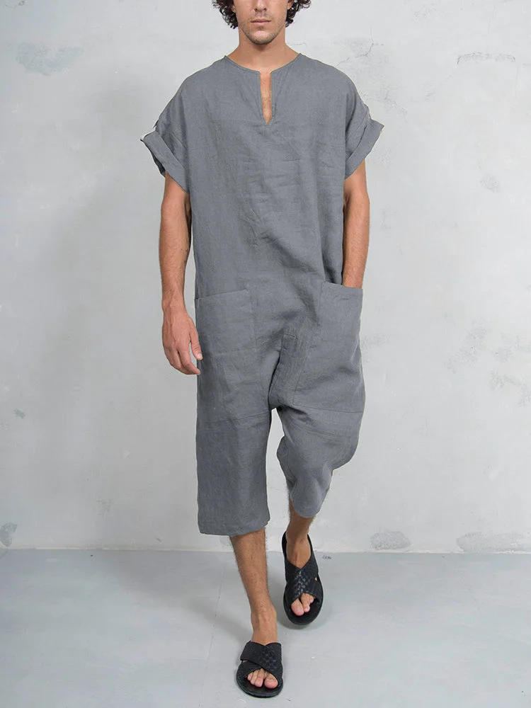 Coofandy Short Sleeve Cotton Linen Jumpsuit