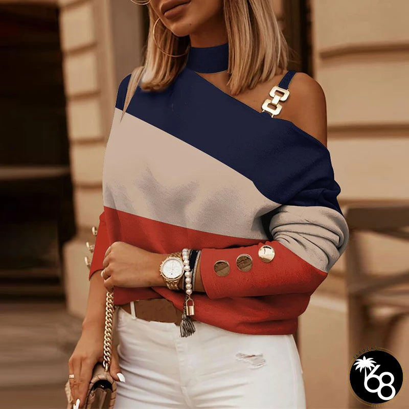 Women's Polyester Halter-Neck Long Sleeve Casual Wear Blouse | 168DEAL