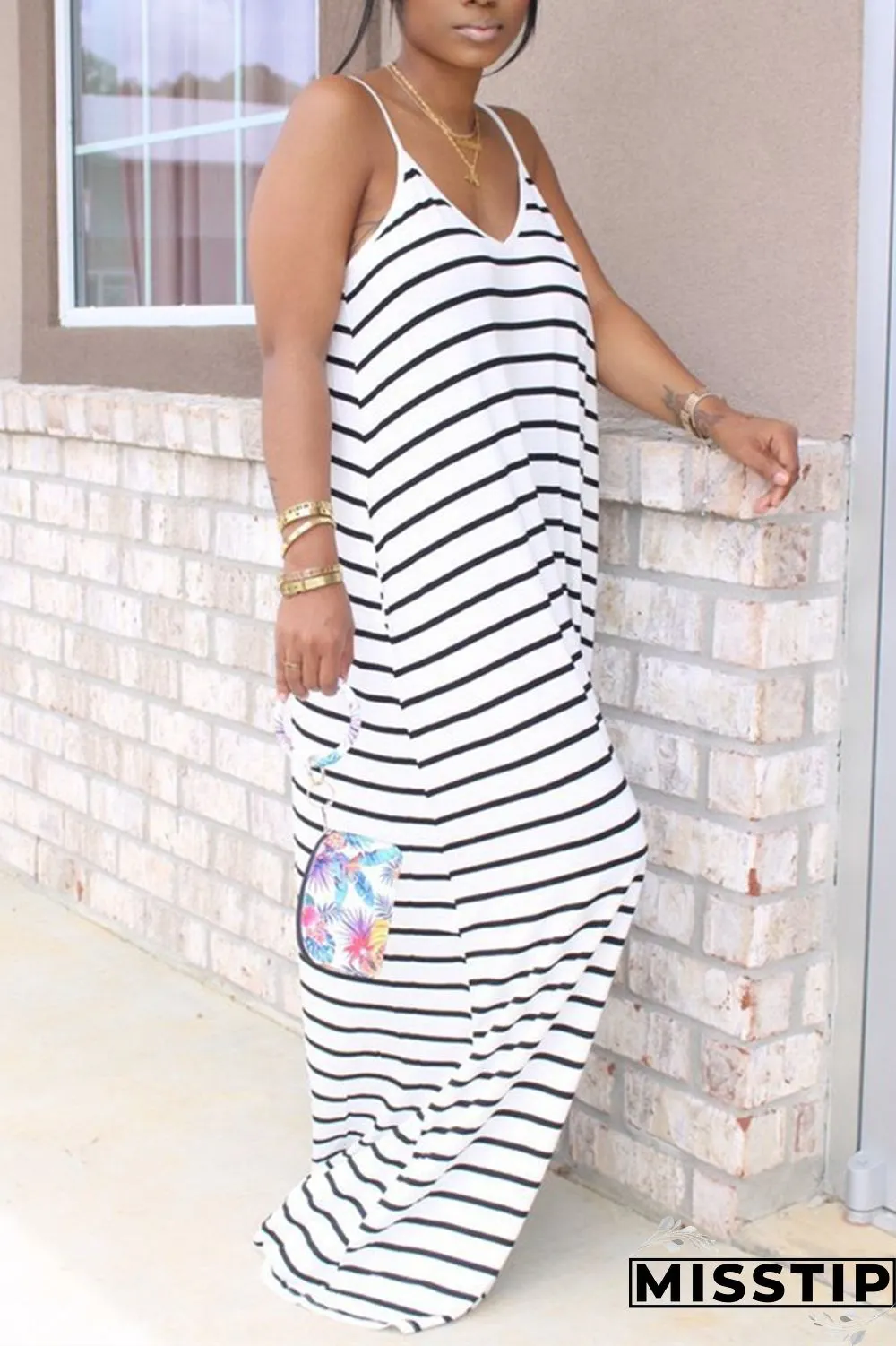 Colorful Fashion Casual Striped Sleeveless Loose Dress