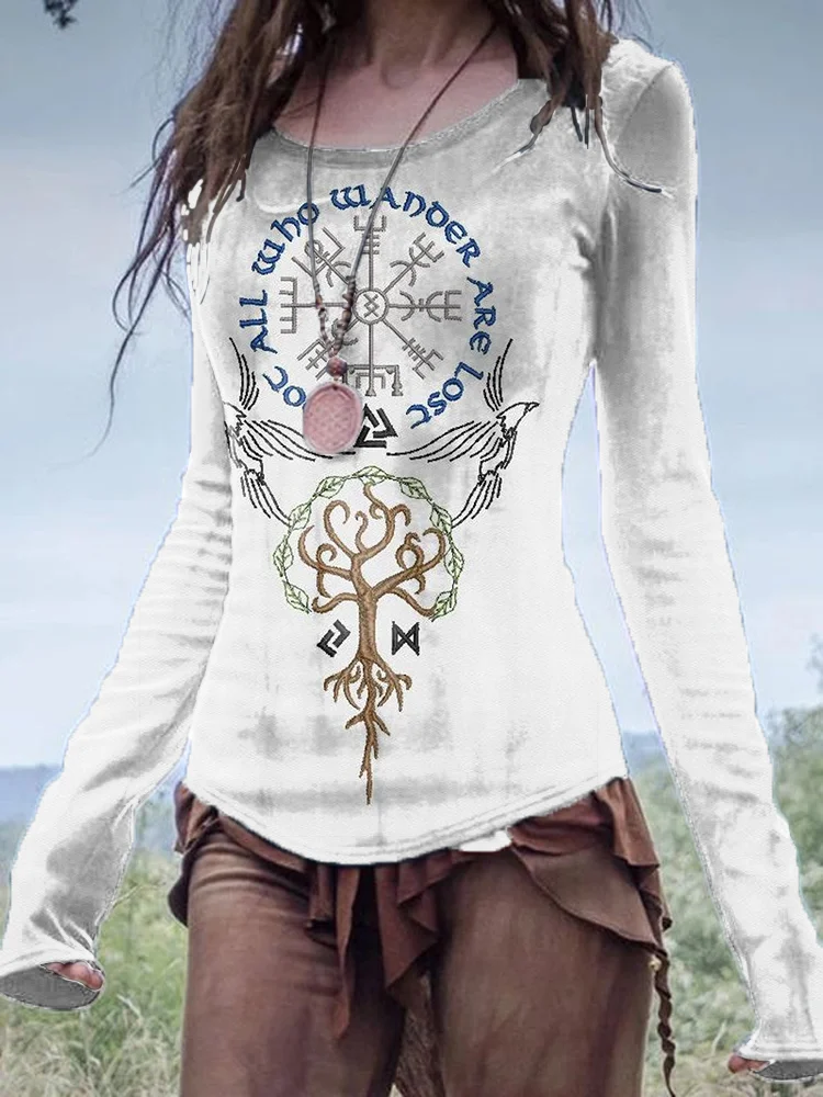 Comstylish Viking Rune Embroidery Pattern Women's  Shirt