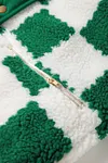 Women's Thick Green Contrasting Colors Snap Button Plaid Sherpa Jacket