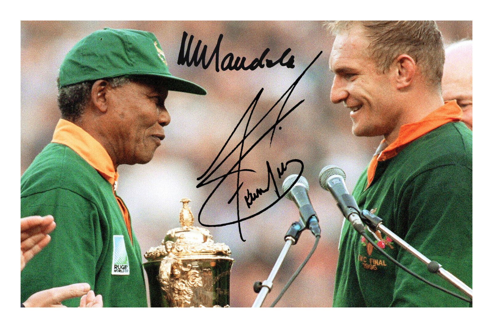 Francois Pienaar & Nelson Mandela Signed A4 Photo Poster painting Print World Cup South Africa