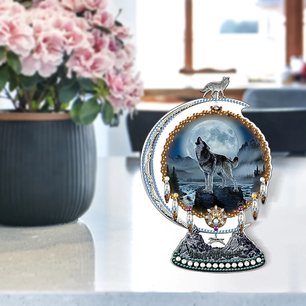 DIY Crystal Diamond Ornament Handmade Dreamcatcher Wolf Kids Gift(Single Side)