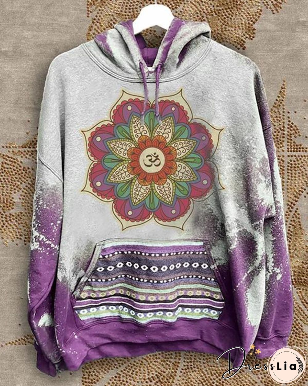 Retro Printed Tie Dye Long sleeve Pocket Hoodies