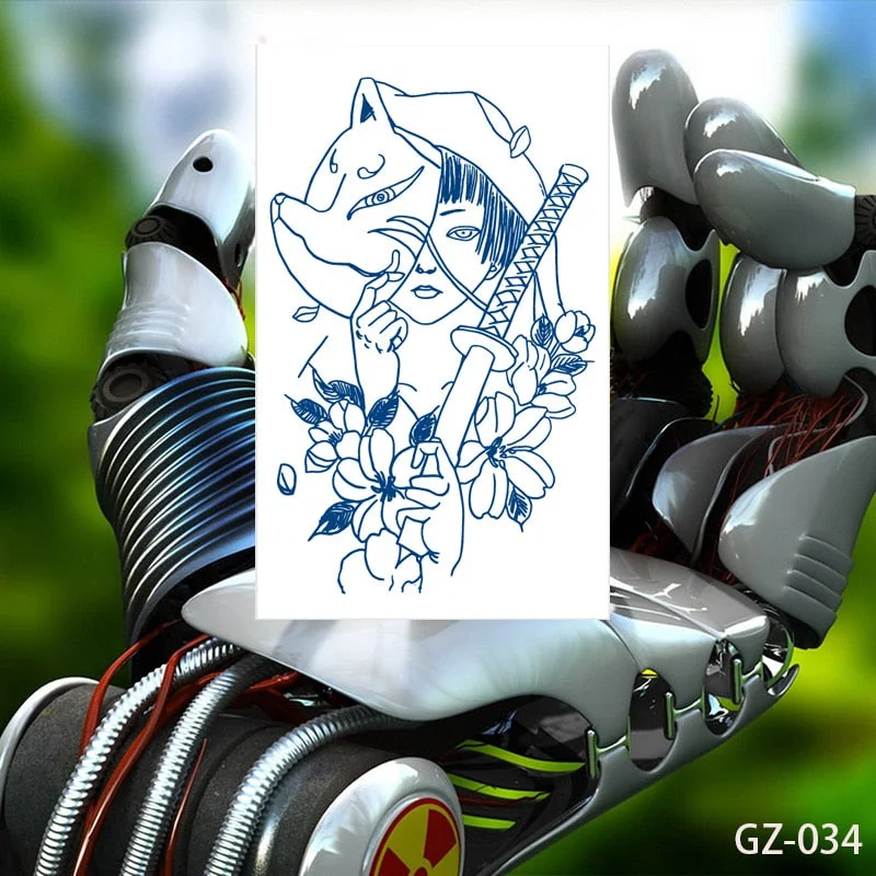 Temporary Waterproof Tattoos Stickers Sexy Mythical Dragon Girl Fox Mask Juice Ink Lasting Arm Back Body Buttocks Fake Tatoo DIY