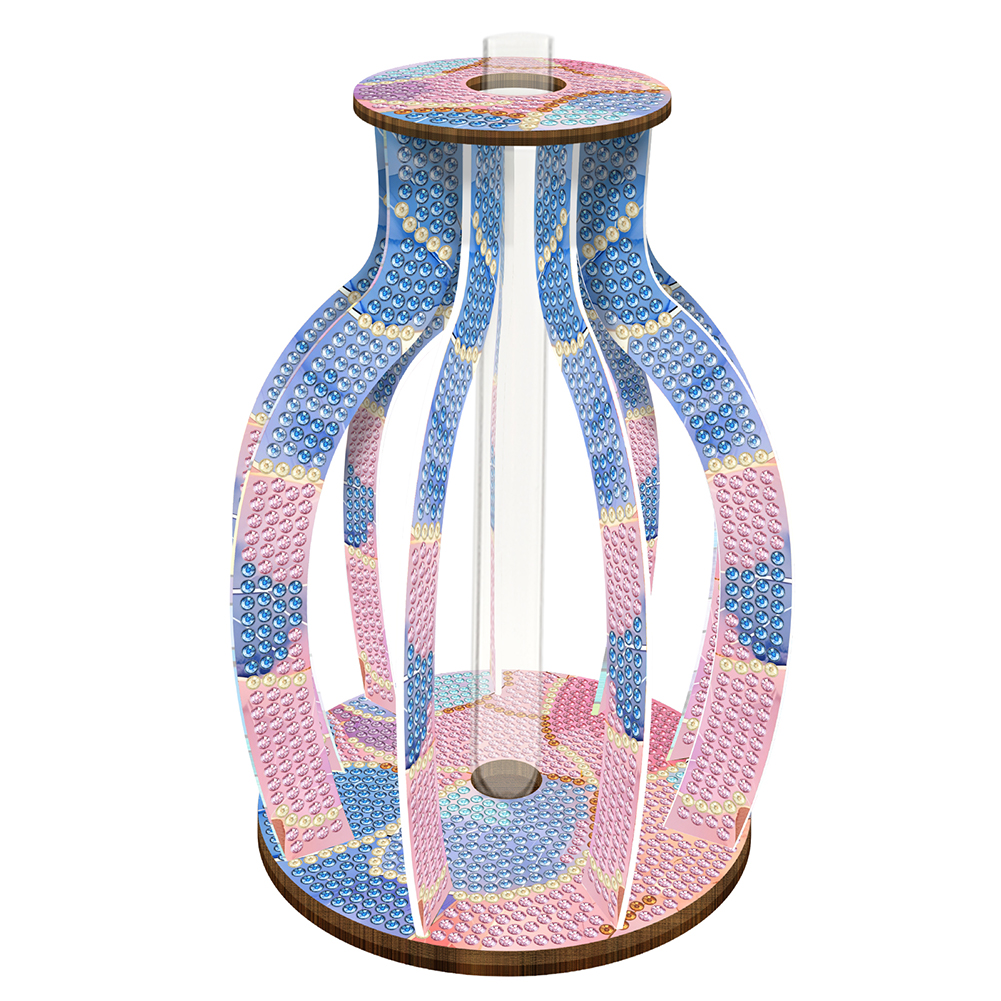 Wood Blue Pink Diamond Painting Flower Vase Ornaments for Home Office Decor