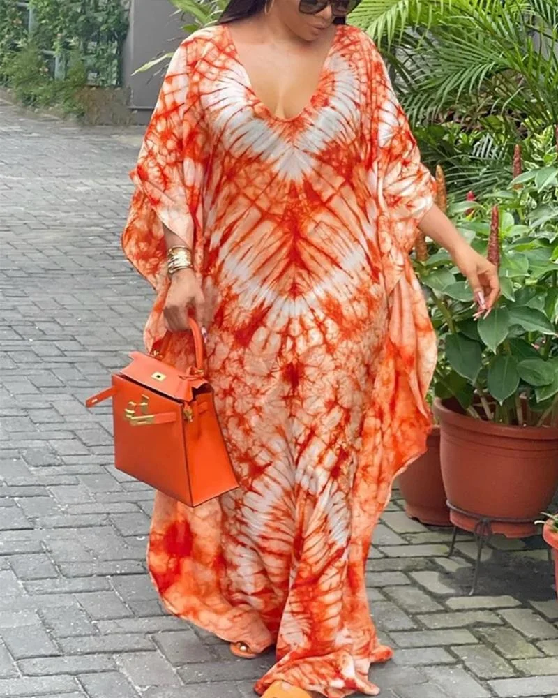 Plus Size Casual V-Neck Print Dress