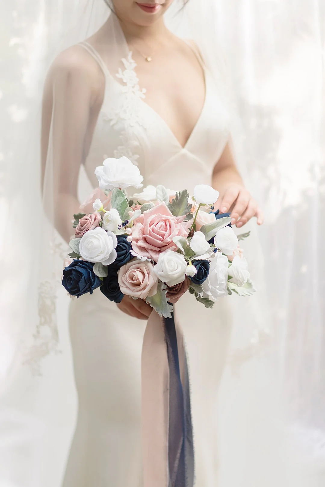 Micro Free-Form Bridal Bouquet in Dusty Rose & Navy | Clearance