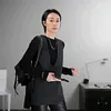 Deep V-neck Loose Pure Merino Wool Knitted Vest--Dark gray/White