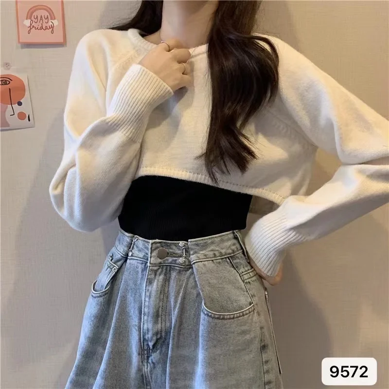 Uveng Uveng Knitted Jersey Women's Spring And Autumn 2023 New High-Waist Half-Sleeved Laziness Sweater Hoodie