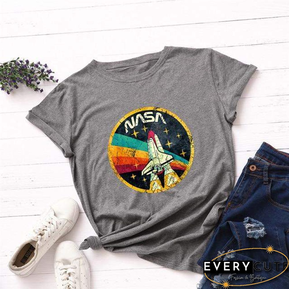 Summer Plus Size Shirt S-5XL New ROCKET Print TShirt Women 100%Cotton O Neck Short Sleeve Tees Casual Tops Woman TShirts