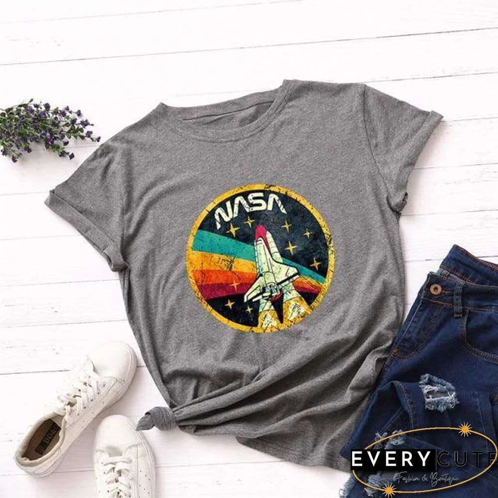 Summer Plus Size Shirt S-5XL New ROCKET Print TShirt Women 100%Cotton O Neck Short Sleeve Tees Casual Tops Woman TShirts