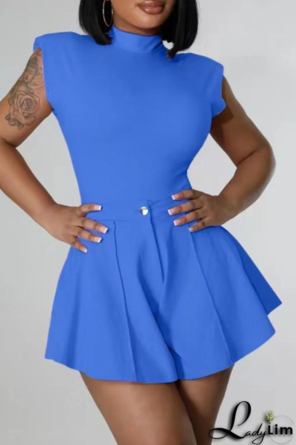 Pink Casual Solid Split Joint Fold O Neck Sleeveless Two Pieces