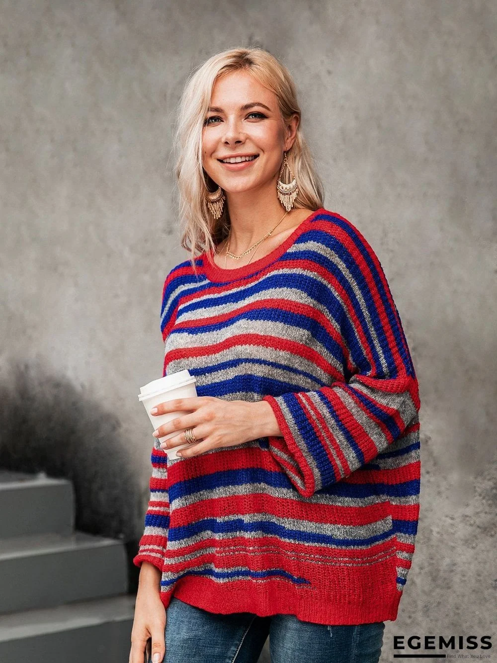 Basic Striped Scoop Neckline Sweater | EGEMISS