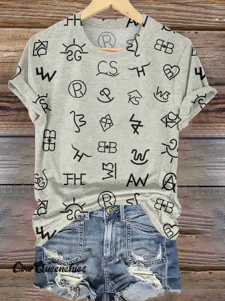 Cattle Brands Print T-Shirt Beige / S