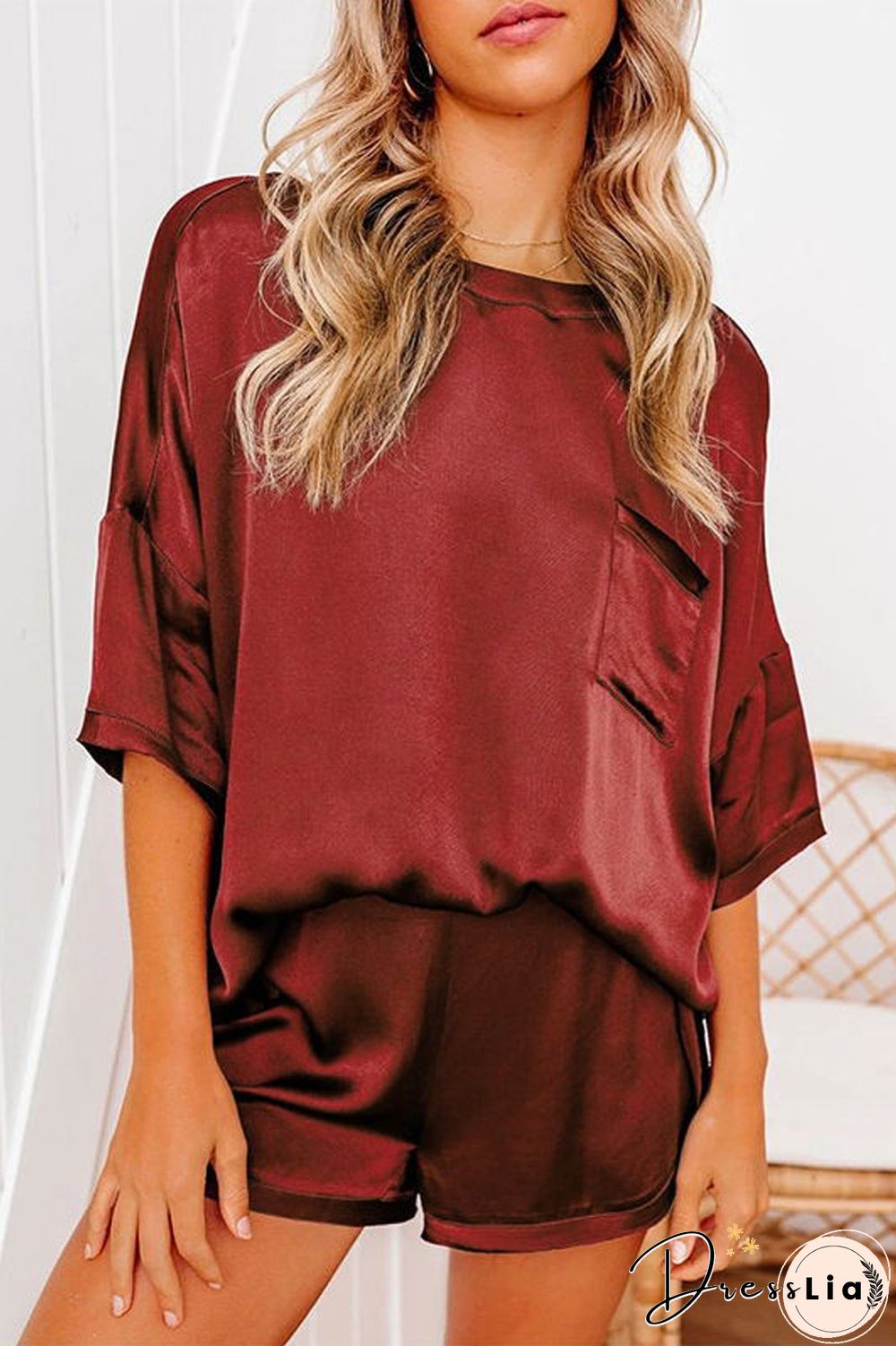 Satin Short Sleeve Two Piece Sets