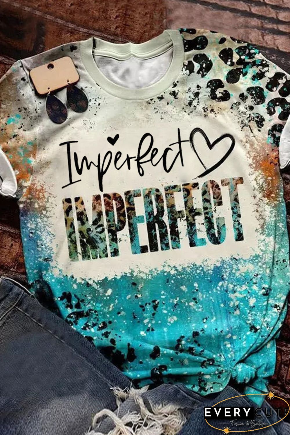 Sky Blue IMPERFECT Western Fashion Letters Graphic Tee