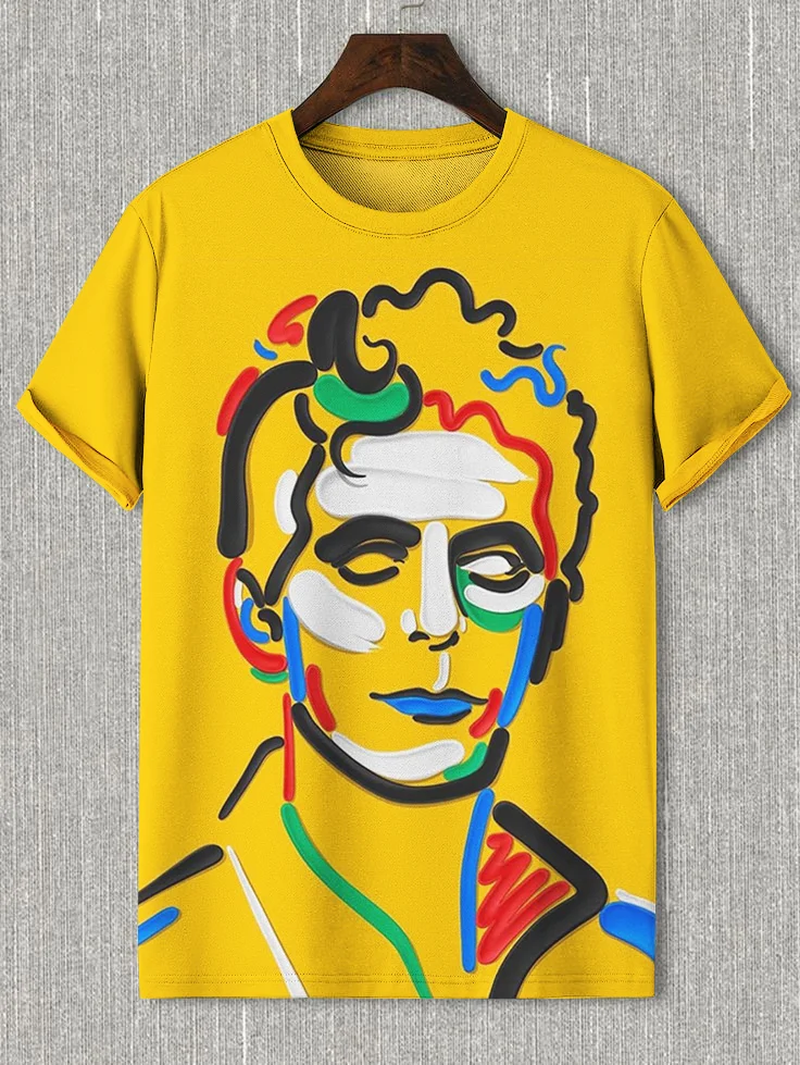 Men's Colorful Portrait Graffiti Print T-Shirt
