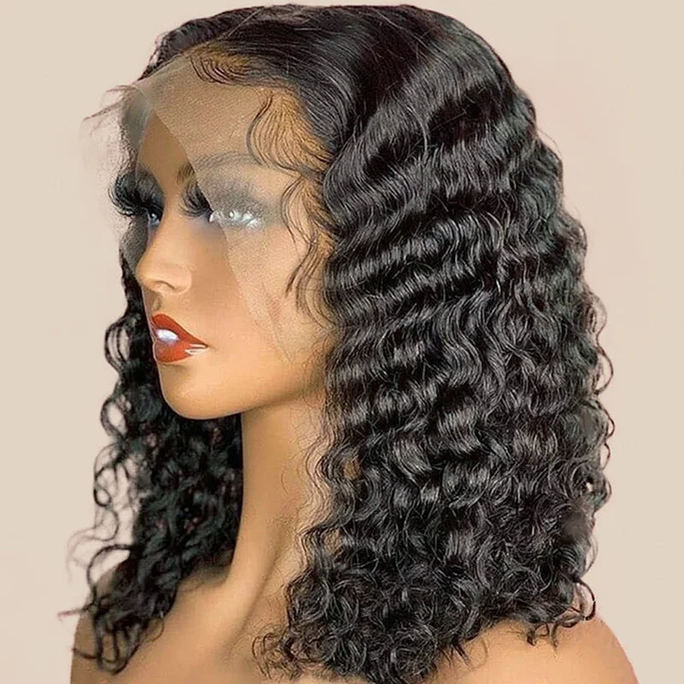 Deep Wave Curly Lace Front Wig Glueless Human Hair Short Bob Lace Part Wig