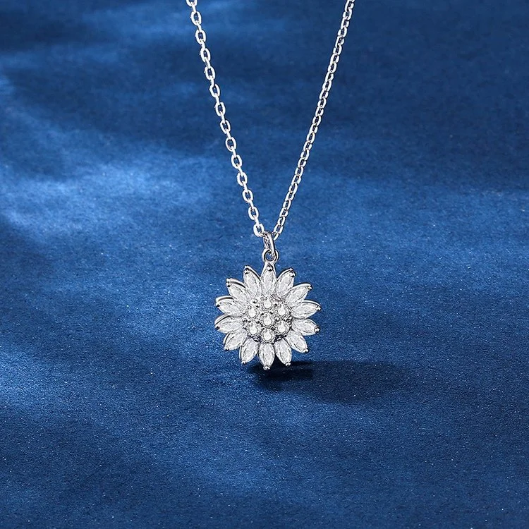 925 Sterling Silver Spinning Crystal Sunflower Fidget Necklace