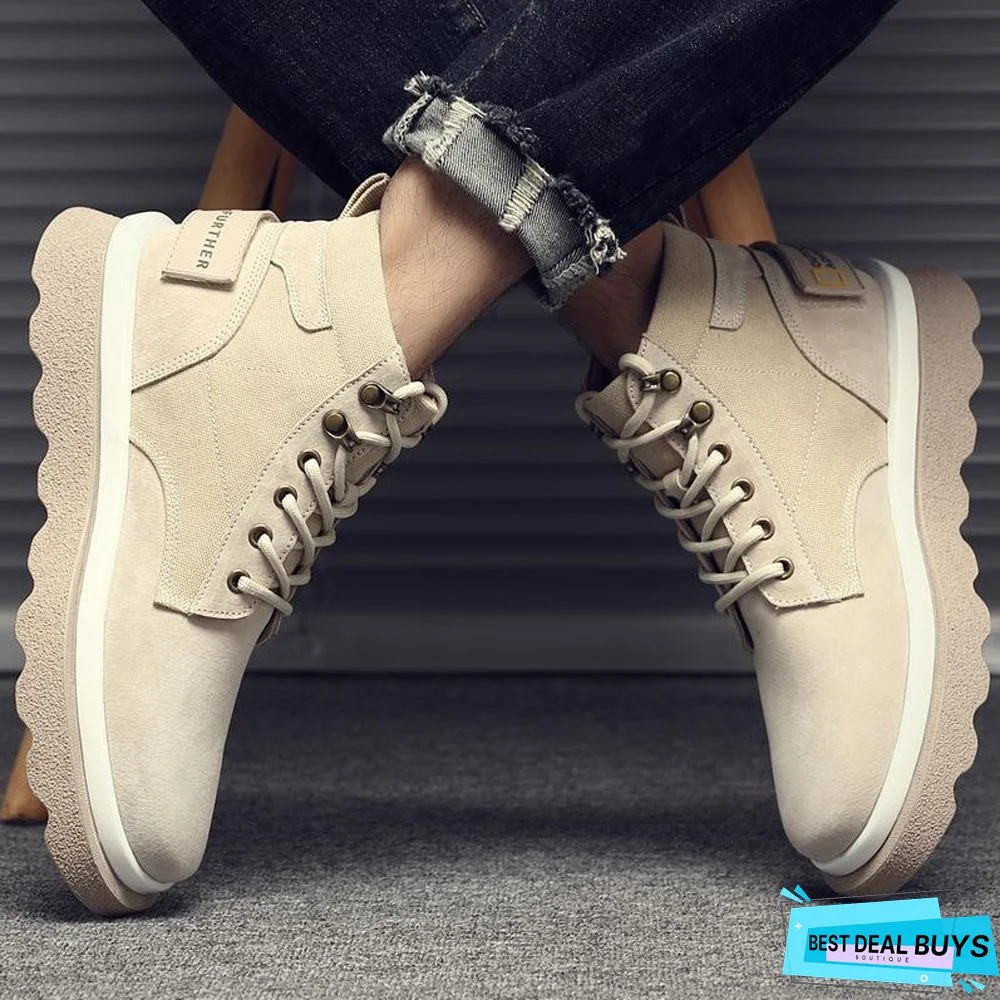 Autumn Martin Boots Men's New Leather Trend Fashion High-Top Tooling Boots Retro British Style Mid-Top Men's Shoes