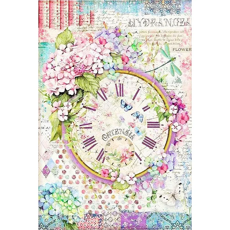 Beautiful Flowers And Clock Dial 40*60CM(Canvas) Full Round Drill Diamond Painting gbfke
