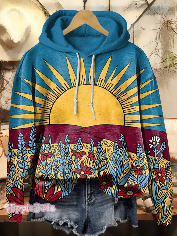 Vintage Sunshine Floral Art Print Casual Hoodie Sweatshirt Multicolor / S