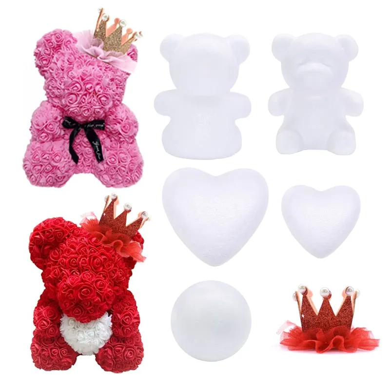 1Pcs Modelling Polystyrene Styrofoam White Foam Bear Mold Teddy For Valentine's Day Gifts Birthday Party Wedding Decoration