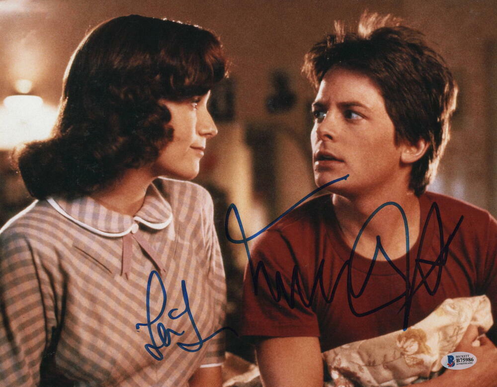 MICHAEL J FOX & LEA THOMPSON SIGNED AUTOGRAPH 11x14 Photo Poster painting A - BACK TO THE FUTURE