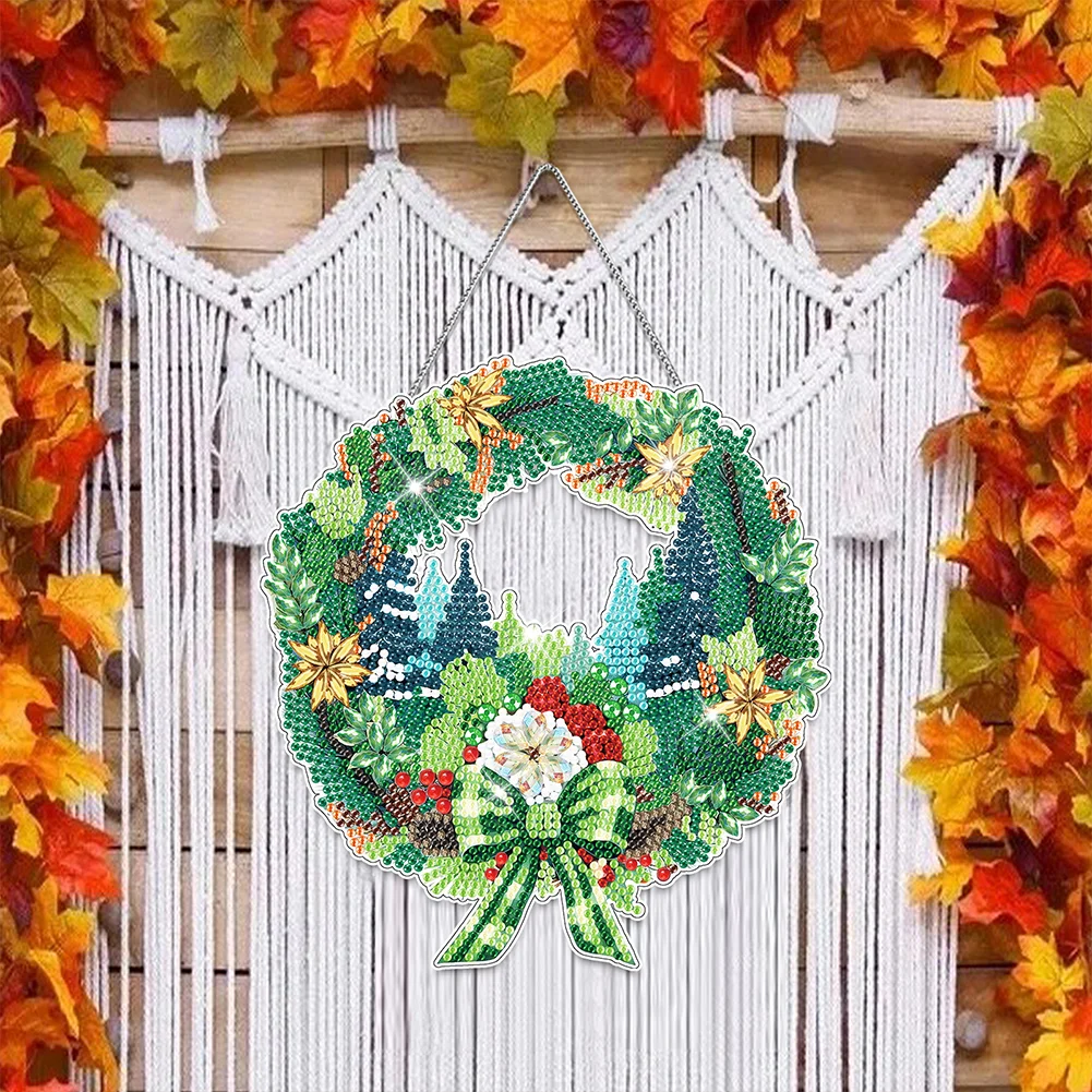 DIY Christmas Wreath Acrylic Single Side Special Shaped Diamond Painting Hanging Ornament