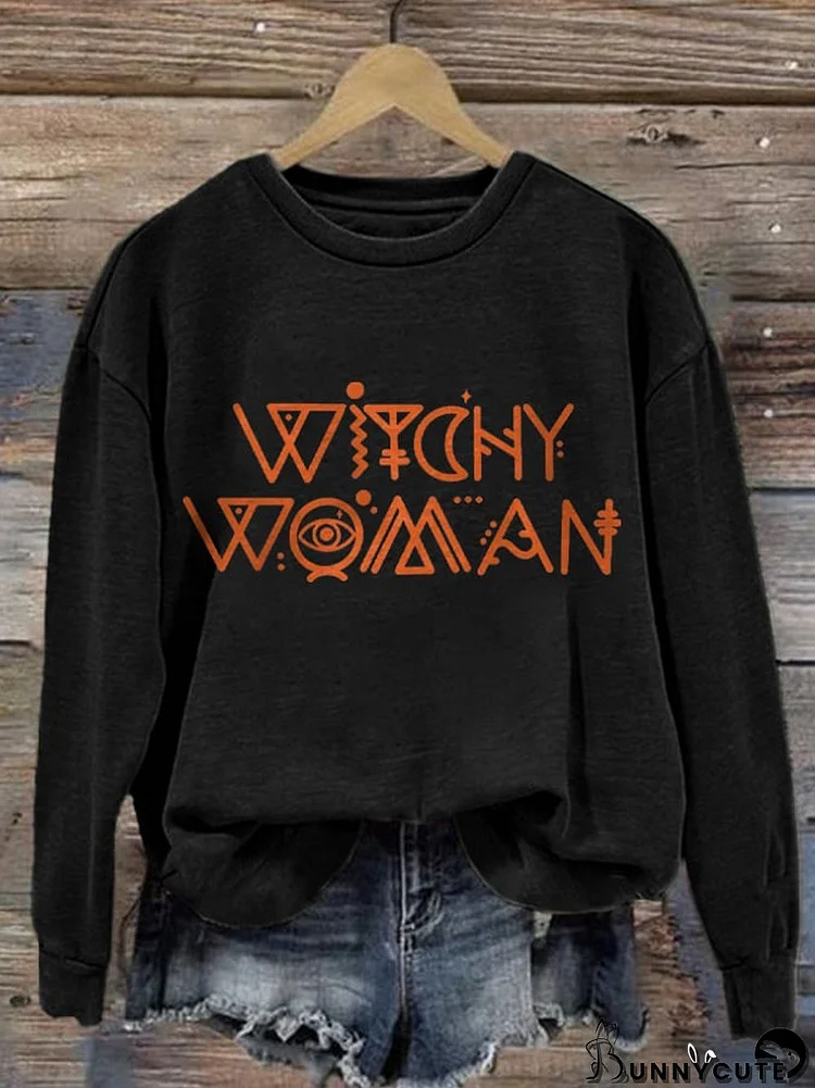 Women's Witchy Woman Print Round Neck Sweatshirt