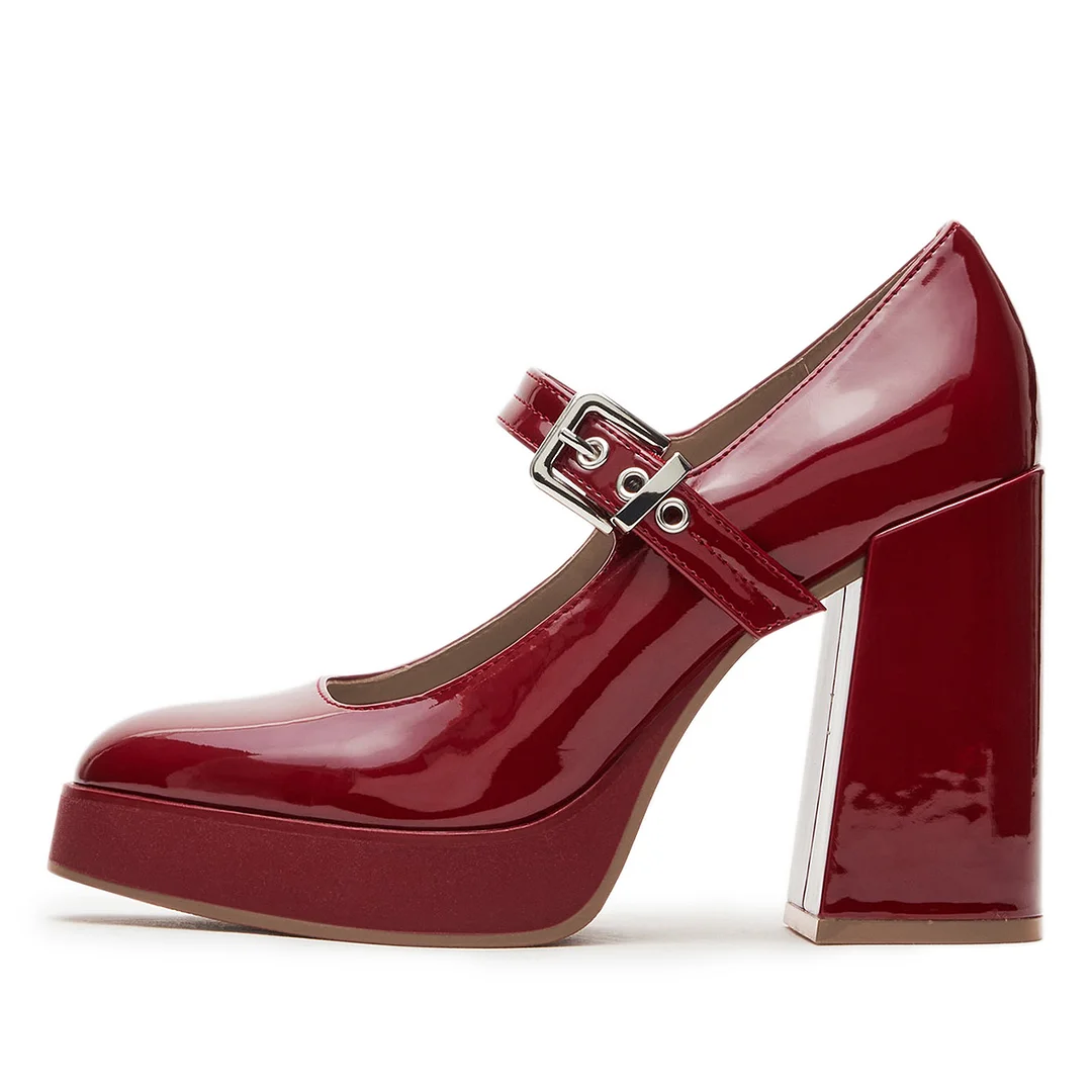 Red Patent Leather Buckle Fastening Strap Platform Mary Janes