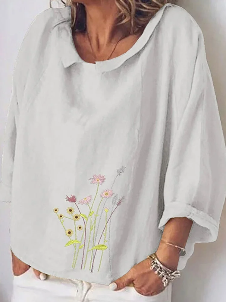 Cotton Linen Women Blouses Summer Long Sleeve Florals Animal Print Blouse Shirts Turn-down Collar Loose Female Blusa Tosp 5XL