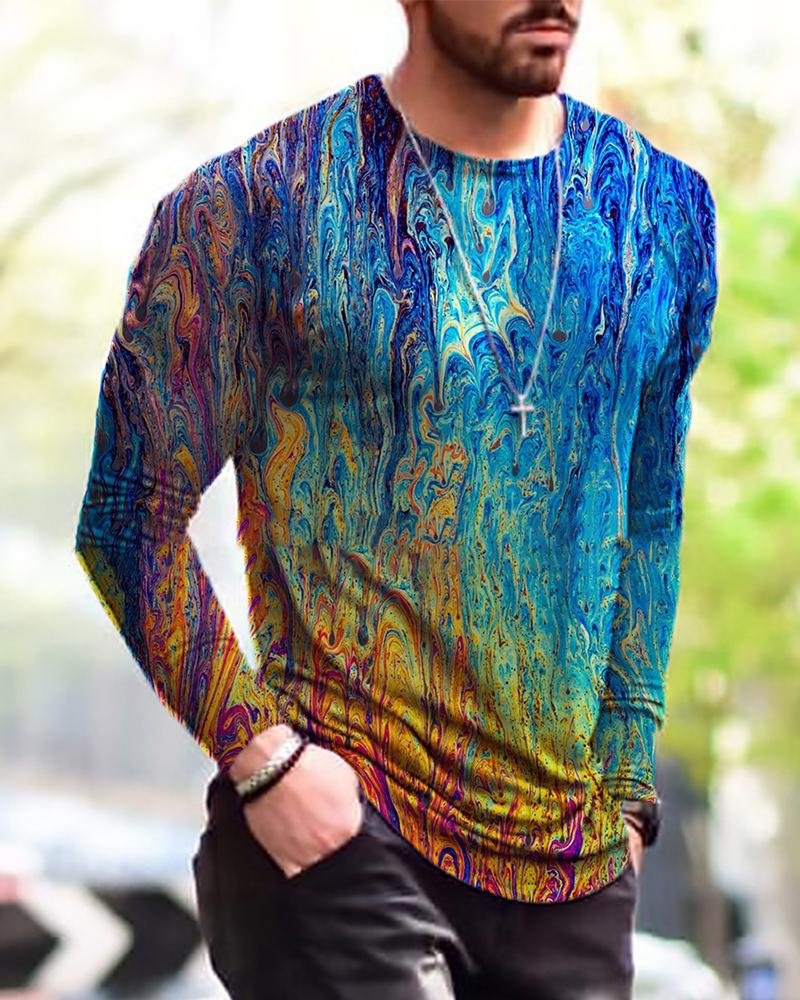 Men's Abstract Gradient Printed Long Sleeve T-shirt