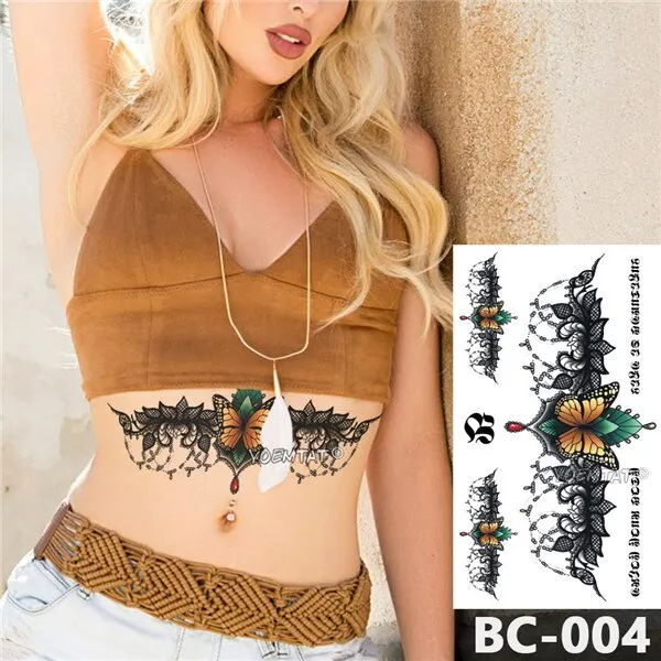 1 Sheet Chest Body art Tattoo Temporary Waterproof tattoo Jewelry Lace Decal Waist Art Tattoo Sticker for Women