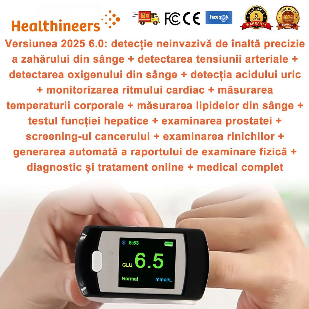  Glucometru neinvaziv (măsurare &icirc;n 5 secunde/precizie de 99%)