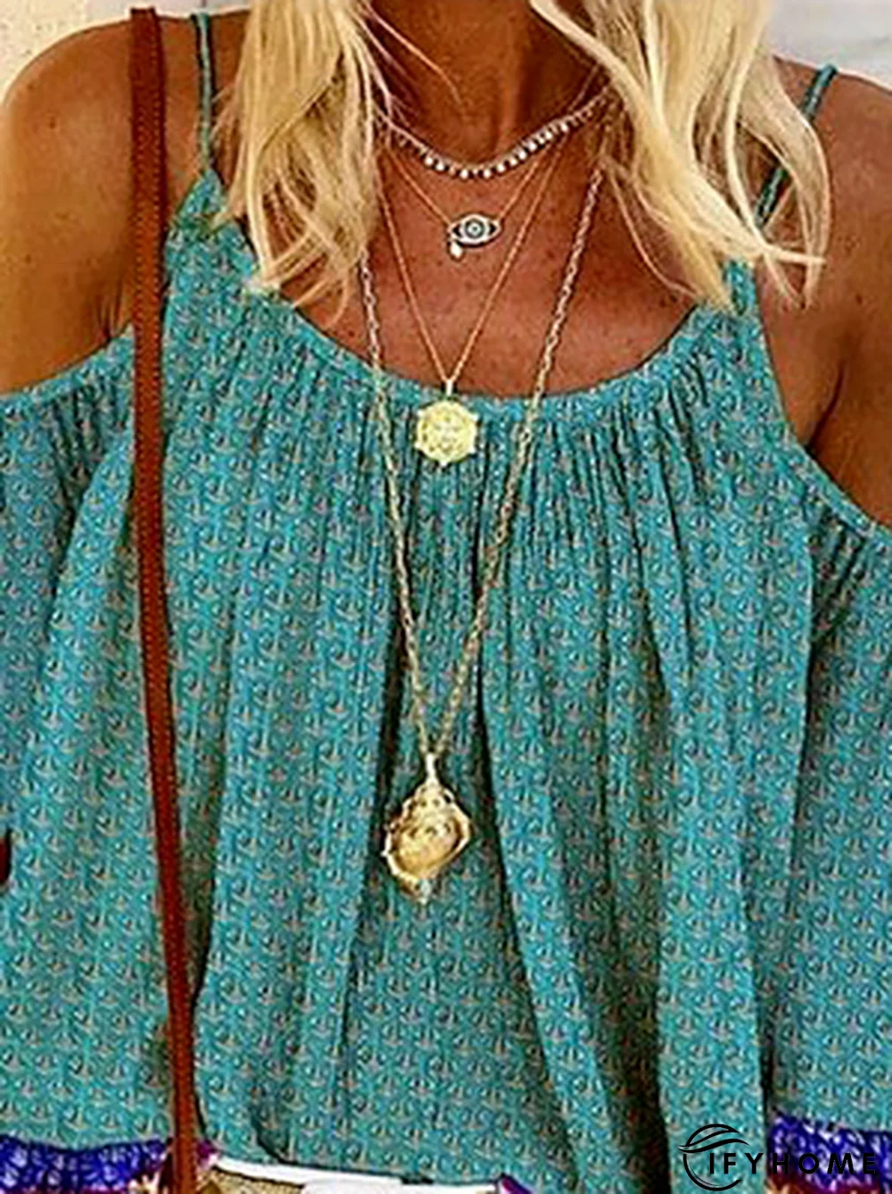Casual Printed Cold Shoulder Top | IFYHOME