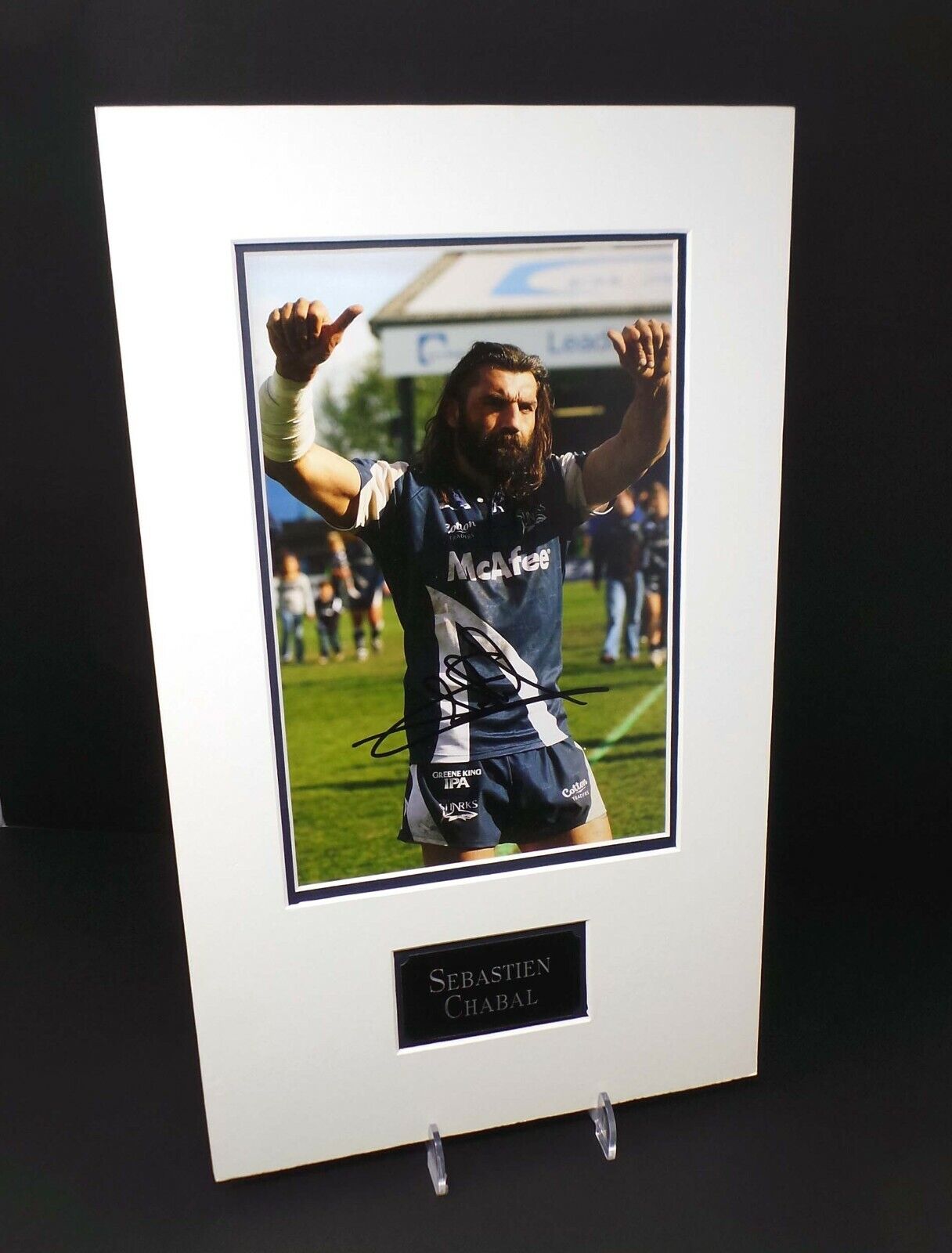 Sebastien CHABAL Signed & Mounted France Sale Sharks Rugby 12x8 Photo Poster painting AFTAL COA